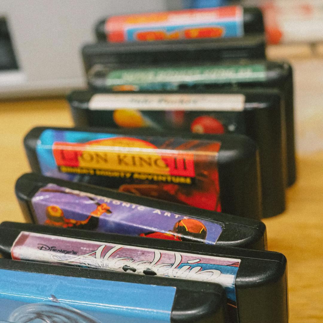 nostalgic display of vintage game cartridges