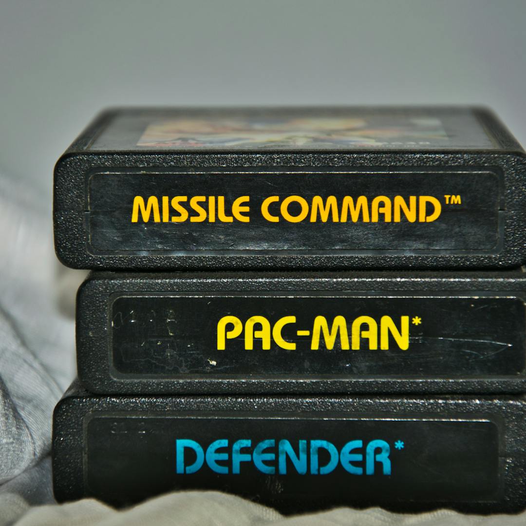 vintage Atari game cartridges in close-up