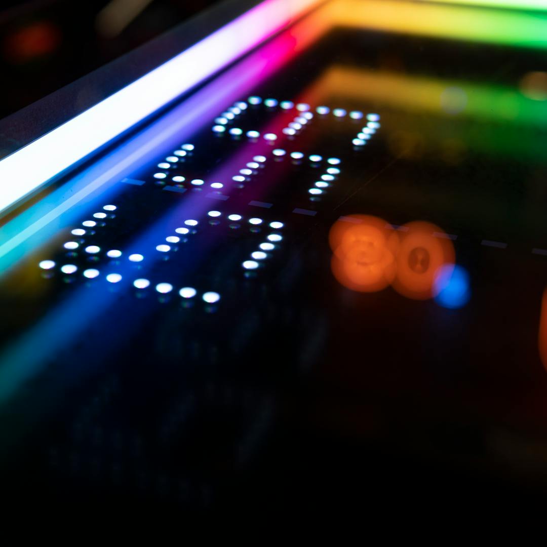 colourful illuminated arcade machine display